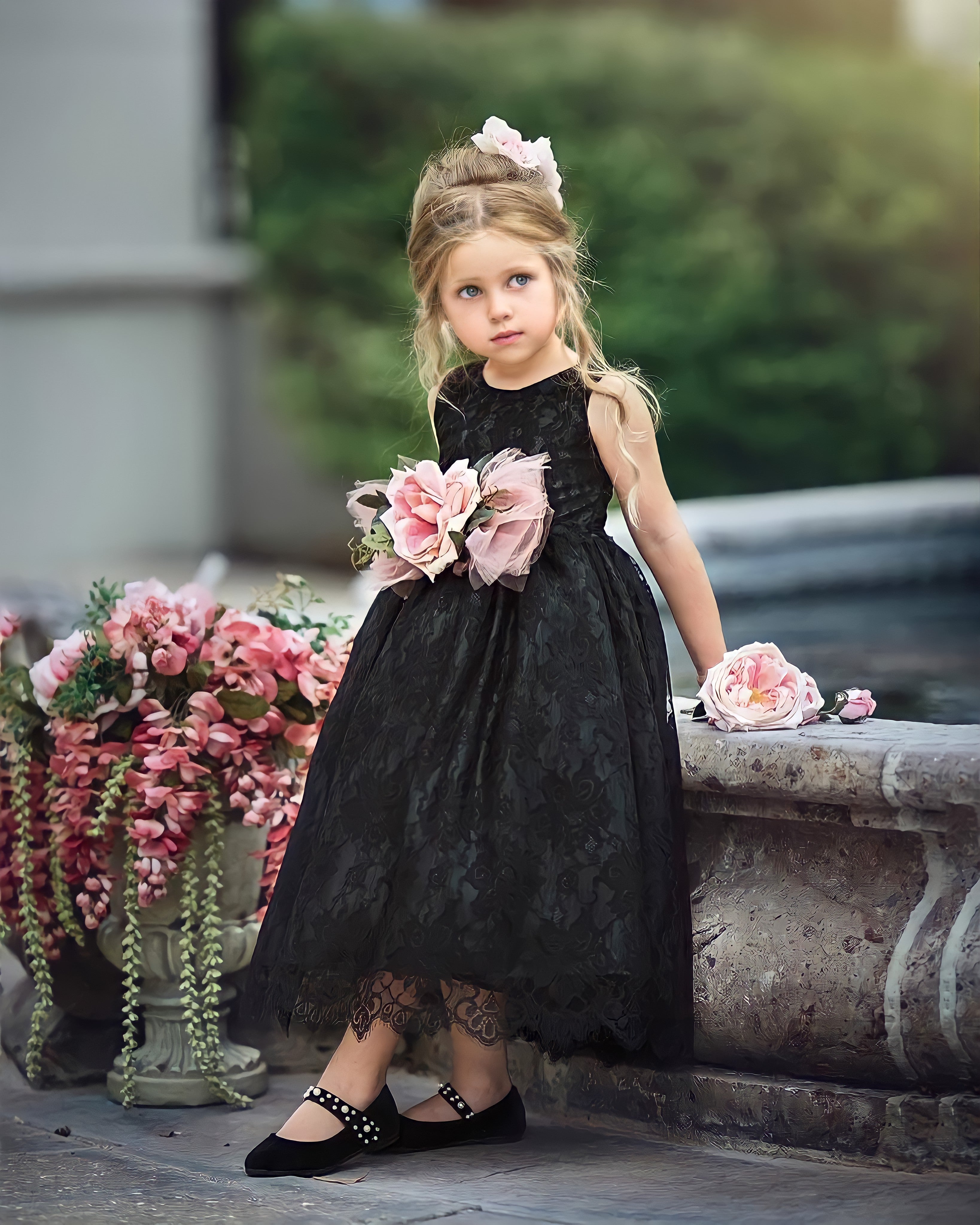 black flower girl dresses